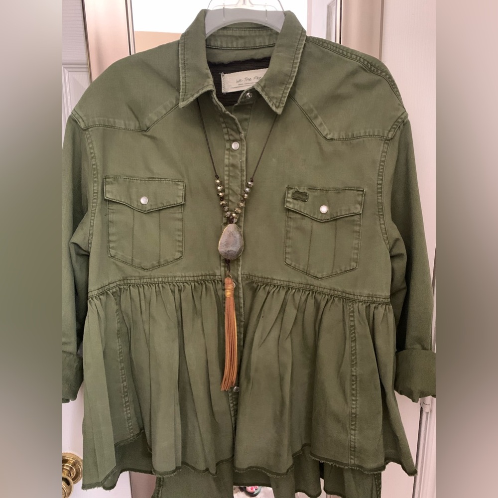 Free people babydoll shirt olive green